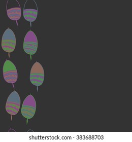 Vertical composition of floral seamless pattern, doodles, acorns,zigzag,spots, hole, copy space. Hand drawn.