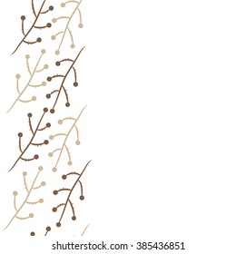 Vertical composition of  floral seamless pattern, doodles,branches,ellipses, copy space. Hand drawn.