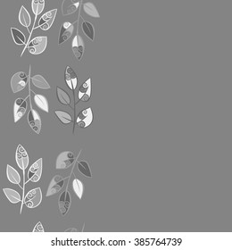 Vertical composition of  floral seamless pattern, doodles,branches,leaves,spirals, copy space. Hand drawn.