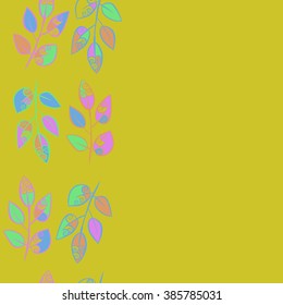 Vertical composition of  floral seamless pattern, doodles,branches,leaves,spirals, copy space. Hand drawn.