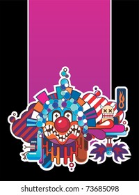 vertical composition with the head of a clown