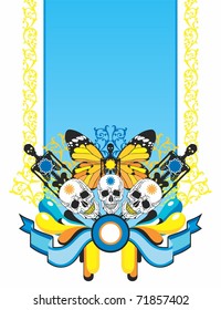 vertical composition of the skeleton and butterfly wings