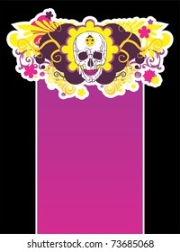 vertical composition with a skull and ladybug