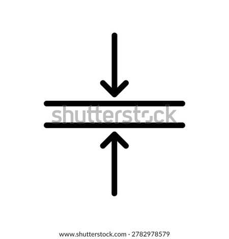 Vertical compression icon with arrows pointing towards center lines