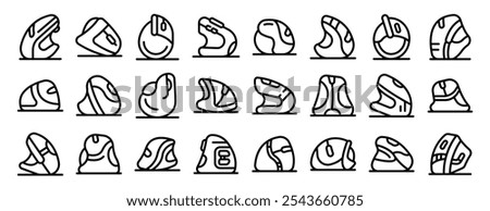 Vertical computer mouse icons set. Ergonomic computer mice promoting healthy posture and reducing strain during prolonged use