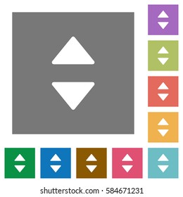 Vertical control arrows flat icons on simple color square backgrounds
