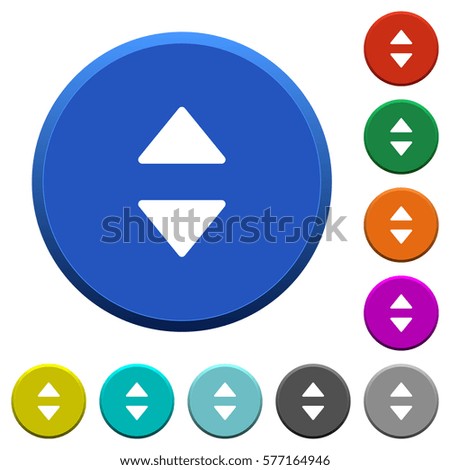 Vertical control arrows round color beveled buttons with smooth surfaces and flat white icons