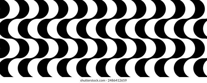 Vertical Copacabana sidewalk pattern. Famous beach promenade in Rio de Janeiro. Brasilian symbol. Repeating black and white undulated texture in Portuguese pavement style. Vector graphic illustration.