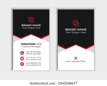 Vertical Corporate Abstract Business Card Design vector. Modern elegant Clean design. Vertical business card print template.