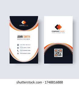 Vector de diseño de tarjetas de presentación abstractas vertical Corporate Clean Modern elegante y elegante. Tarjeta de negocios en negro y naranja.