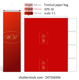 Vertical corporate gift red paper bag with shape cutting