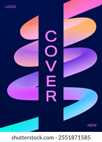 Vertical cover template with abstract dynamic colorful gradient swirls on dark background. For brochures, banners, posters, business cards, social media and more. For web and print. Just add a text.