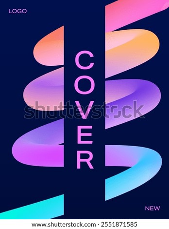 Vertical cover template with abstract dynamic colorful gradient swirls on dark background. For brochures, banners, posters, business cards, social media and more. For web and print. Just add a text.