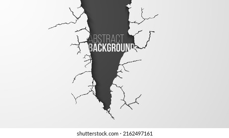 Vertical cracked hole in the wall banner with space for text. Vector illustration