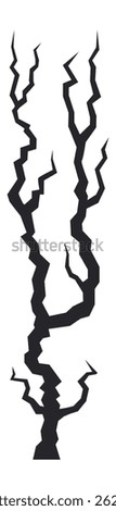 Vertical cracks resembling a lightning bolt split a white surface, representing themes of destruction, fragility, and danger, while emphasizing the instability and tension present in nature