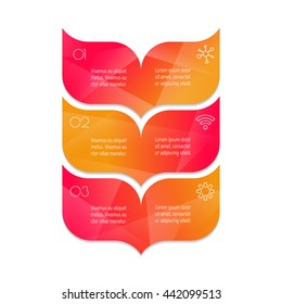 Vertical curved arrow infographic diagram. Isolated connected chart template with 3 separate parts. EPS10 concept of sequence banner.