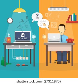 Vertical customer support center via phone mail operator service composition vector illustration