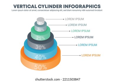 Infografik-Konzept für vertikale Zylinder. 3D Round Pyramid für Geschäftsfinanzbericht.