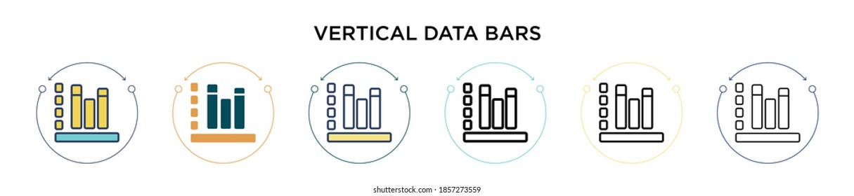 Vertical data bars icon in filled, thin line, outline and stroke style. Vector illustration of two colored and black vertical data bars vector icons designs can be used for mobile, ui, web