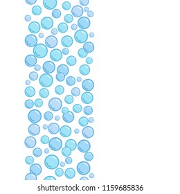 Vertical Decorative Line With Soap Bubbles, Background With Purple Water Beads, Blue Blobs, Vector Foam Illustration