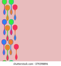 Vertical decorative motif, doodles,spots, hole,spoons,  copy space, seamless. Hand drawn.