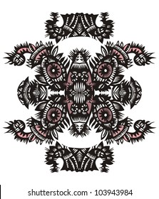 vertical decorative pattern with flowers on a white background
