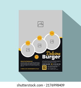 Vertical Delicious Food Flyer or Banner Template Design Vector, Magazine, Poster, Presentation, Brochure, Cover with Creative, Abstract, Modern and Professional colorful A4 Layout