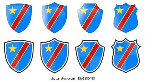 Vertical Democratic Republic of the Congo flag in shield shape, four 3d and simple versions.