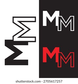 Diseño de Vertical con Formas "M" reflejadas y contrastadas en color sobre fondos divididos en blanco y negro, destacando la simetría, el contraste y la tipografía en negrita.