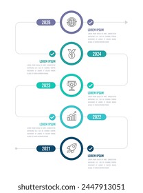 Vertical design template of infographic timeline for presentations. 5 important business events. Vector illustration.