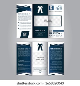 Vertical Design Template For Law Office, Firm Or Company, Tri Fold Brochure Vector Template