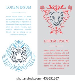 Vertical design templates with animal head in tribal frame.For use as banner, brochure, flyer etc.