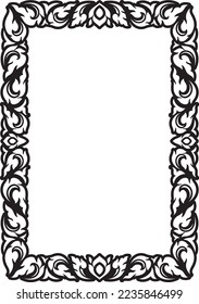 Diseño vertical del borde del marco floral de Tailandia, esténcil, invitación, saludo, impresión, publicitar concepto vintage	