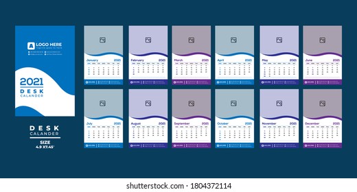 Vertical Desk Calendar 2021 template design vector, Calendar 2021 cover design, Set of 12 Months, Week starts Sunday
