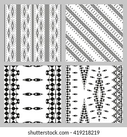 Vertical and diagonal monochrome black and white seamless pattern. Vector drawing. Set of 4 designs