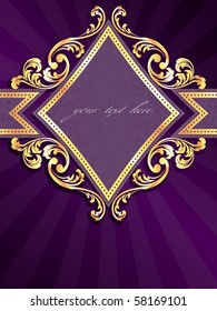 Vertical diamond-shaped purple banner with gold filigree (EPS10); jpg version also available