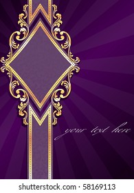 Vertical diamond-shaped purple banner with gold filigree (EPS10); jpg version also available