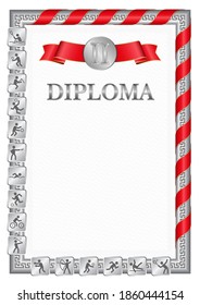 Vertical diploma for second place in a sports competition, silver color with a ribbon the color of the flag of Albania. Vector image.