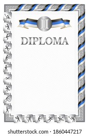 Vertical diploma for second place in a sports competition, silver color with a ribbon the color of the flag of Argentina. Vector image.