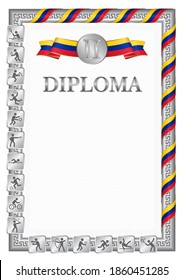 Vertical diploma for second place in a sports competition, silver color with a ribbon the color of the flag of Venezuela. Vector image.