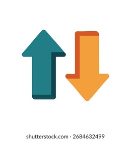 Vertical Direction Arrows. Graphic illustration depicting contrasting movement. This symbol conveys data flow, sorting, status changes, or an exchange of information.