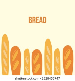 Exibição vertical de Baguetes Frescas em Pão Simples Ilustração Minimalista Padaria Food Design 