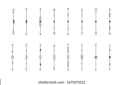 Conjunto de divisores verticales, colección de bordes decorativos, plantillas de barra de desplazamiento vintage para web, elemento gráfico de control de volumen de música, líneas aisladas vectoriales