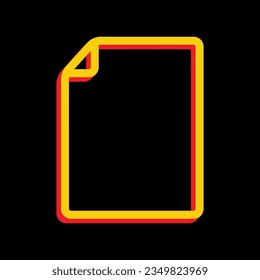 Illustration von vertikalen Dokumentzeichen. 3D-extrudiertes gelbes Symbol mit roten Seiten auf schwarzem Hintergrund. Illustration.