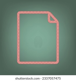 Illustration von vertikalen Dokumentzeichen. Apricot Icon mit Brick Red Parkett-Grafik Muster auf Ebony Hintergrund. Feldgrau. Grün. Illustration.