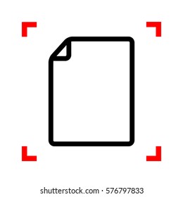 Vertical document sign illustration. Black icon in focus corners on white background. Isolated.