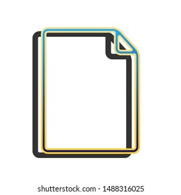 Vertical document sign illustration. Blue icon with gold contour with dark gray shadow at white background. Illustration.