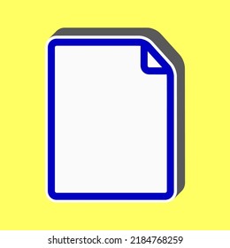 Vertical document sign illustration. Blue Icon with white stroke in 3d at yellow Background. Illustration.