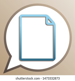 Vertical document sign illustration. Bright cerulean icon in white speech balloon at pale taupe background. Illustration.