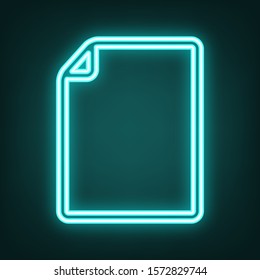 Vertical document sign illustration. Cyan neon icon in the dark. Bluring. Luminescence. Illustration.